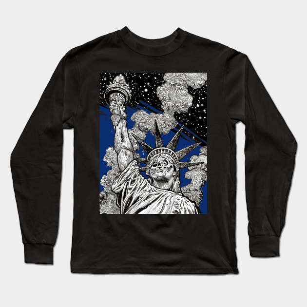 Zombie Statue of Liberty (blue) Long Sleeve T-Shirt by rsacchetto